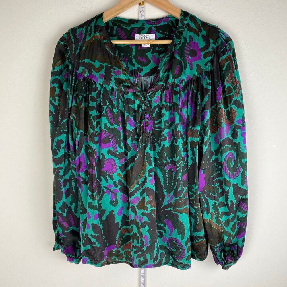 Velvet Graham Spencer Reeve Peasant Blouse Green Floral Small - Picture 11 of 16